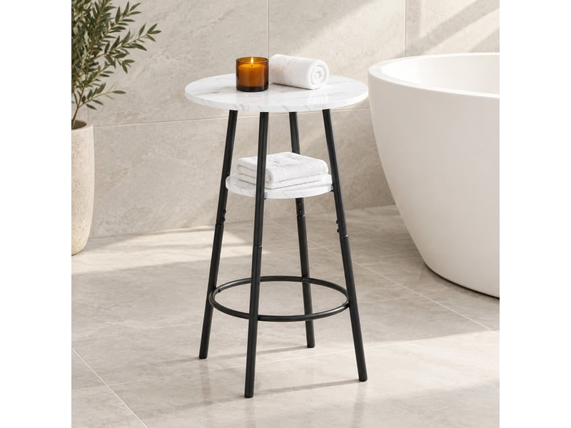  Table de bar avec étagère de rangement pour cuisine en mdf et métal 60×60×89 cm blanc  - Conforama B