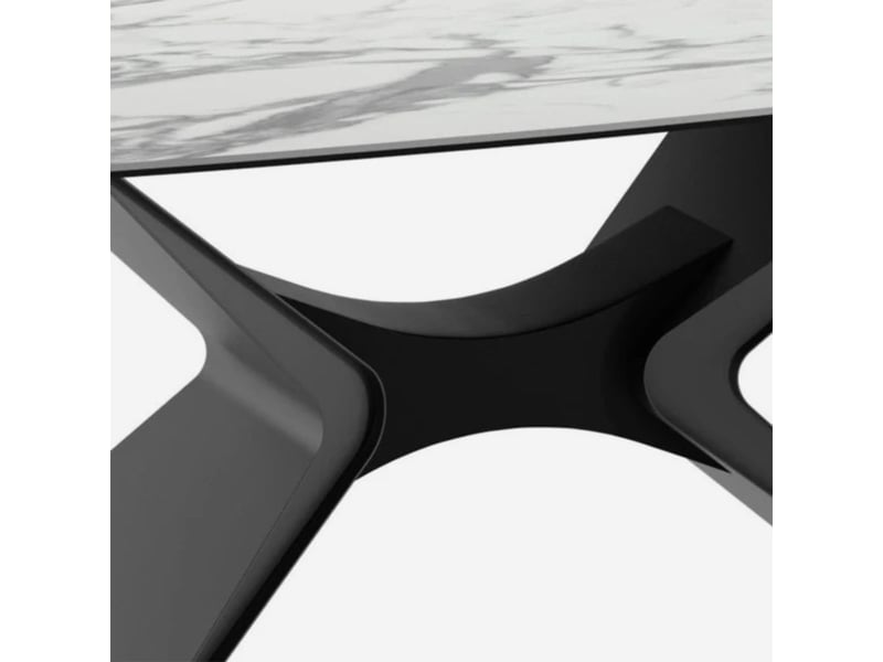  Table de salle à manger fixe en céramique sur verre 200x100 halo - effet marbre blanc  - Conforama C