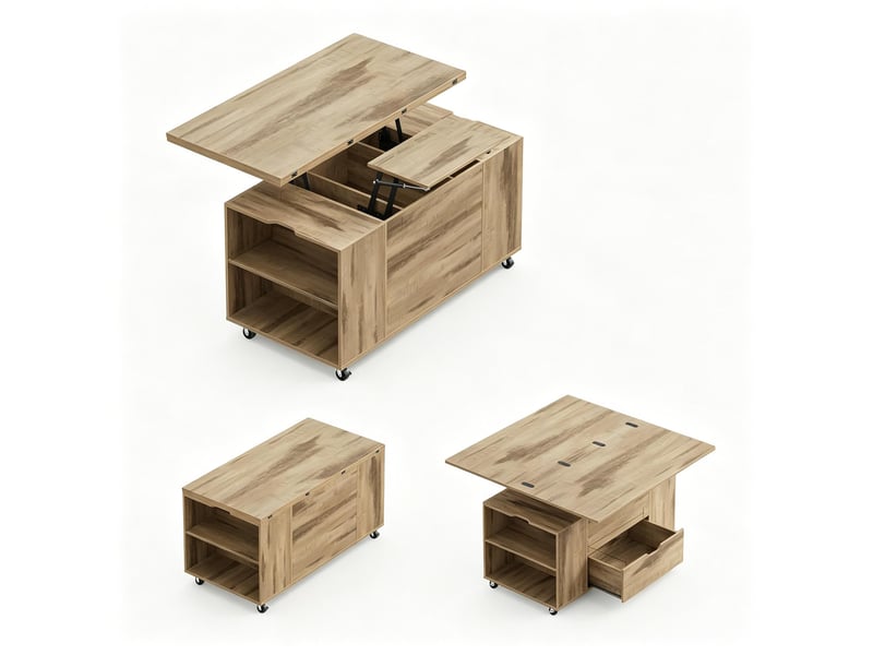 Table d’appoint mobile à plateau relevable, roulettes verrouillables, table basse multifonction - Conforama A