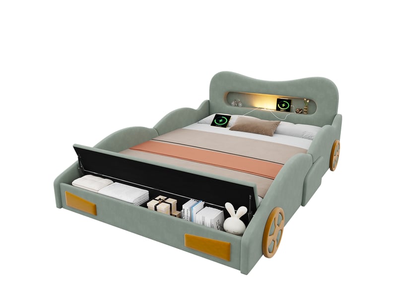  Lit enfant, lit voiture 140x200 cm coloris vert tissu  - Conforama A