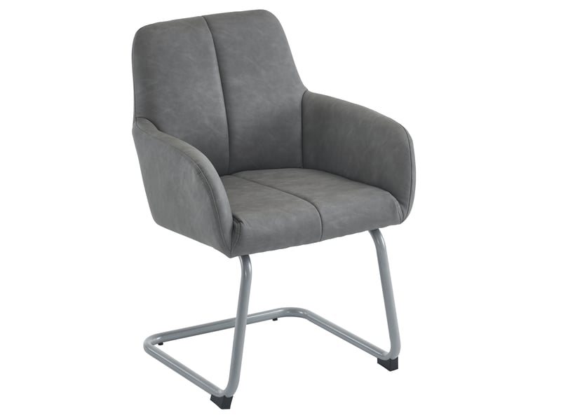  Lot de 4 chaises salle à manger, gris, dossier élevé confortable, pieds métal solides, avec accoudoirs  - Conforama A