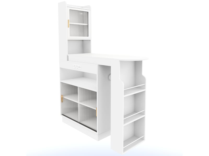 Meuble de cuisine muvano, table haute extensible avec rangement, blanc, longueur 131–170 cm - Conforama A