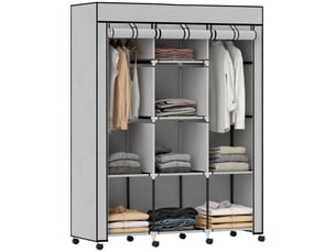 Armoire penderie en tissu avec roulettes gris 125 x 43 x 162,5 cm