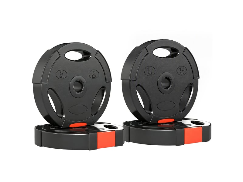  Kit de lestage comprenant 2 disques de 10 kg et 2 disques de 5 kg en polypropylène et sable, ø 34 x 6 cm et ø 27 x 4,5 cm, noir  - Conforama B