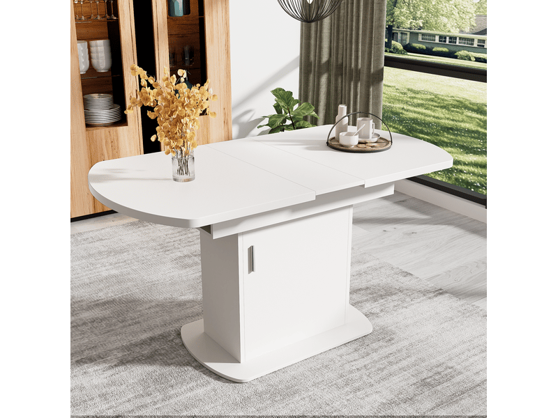  Table à manger ovale extensible 110-130 x 70 cm avec rangement, blanc et argenté  - Conforama B