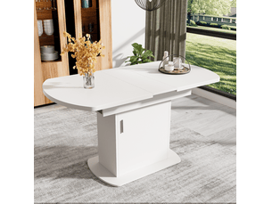 Table à manger ovale extensible 110-130 x 70 cm avec rangement, blanc et argenté