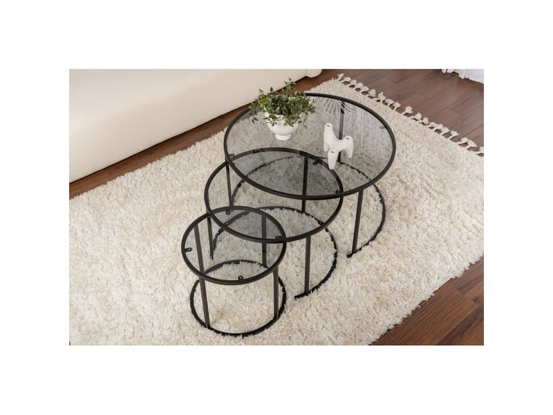  Tables basses gigognes en verre trempé et métal noir et gris ø80, ø60 et ø42 cm lot de 3  - Conforama E