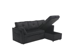 Canapé d'angle panoramique convertible <strong></strong> <strong></strong> 3 places Tissu noir avec coffre de rangement