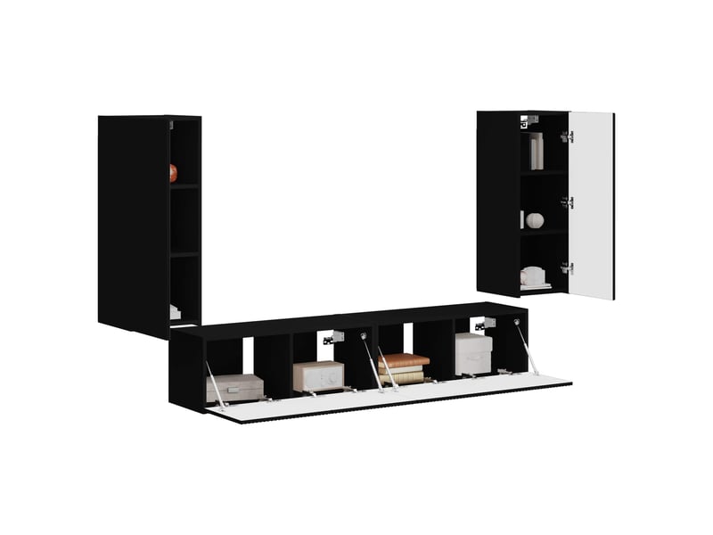  Ensemble de meuble tv - banc tv - meuble de rangement mural 4 pcs noir bois d'ingénierie  - Conforama C