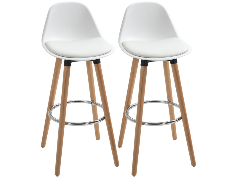  Ensemble de 2 tabourets de bar, design scandinave, avec repose-pieds, 43 cm x 43 cm x 91 cm, naturel et blanc  - Conforama A