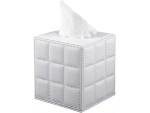 Étui carré en cuir pour boîte à mouchoirs - avec fond magnétique, pour la maison et le bureau - 1 pièce, 16×14×14cm (grille blanche)