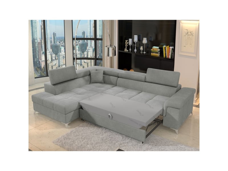  Canapé d'angle convertible palazzo 4 places gris clair – angle gauche avec coffre  - Conforama B