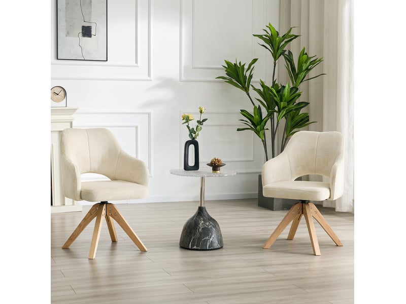  Lot de 2 chaises de salle à manger pivotantes 45x48x85 cm tissu blanc cassé et bois  - Conforama D