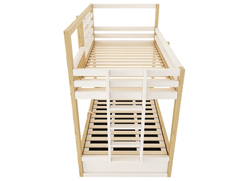 Lit superposé cabane 2 couchages 90x200 cm blanc et bois avec coffre Fay Lum - Conforama R