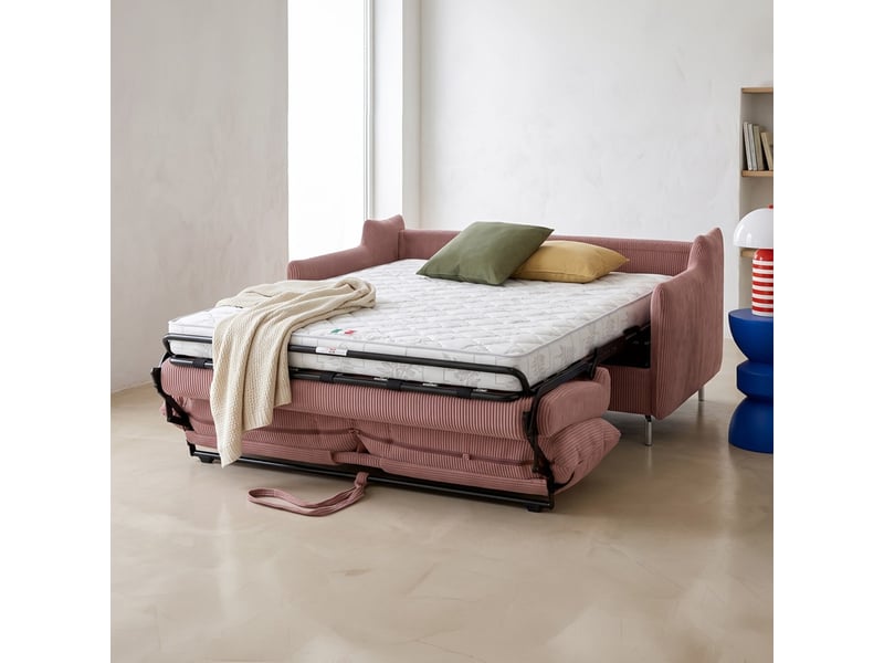Canapé droit convertible 3 places en velours côtelé vieux rose - ouverture express - astoria Astoria - Conforama C