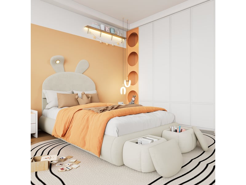  Lit avec rangement rembourré 90x200cm coloris blanc led lit enfant blanc - Conforama E