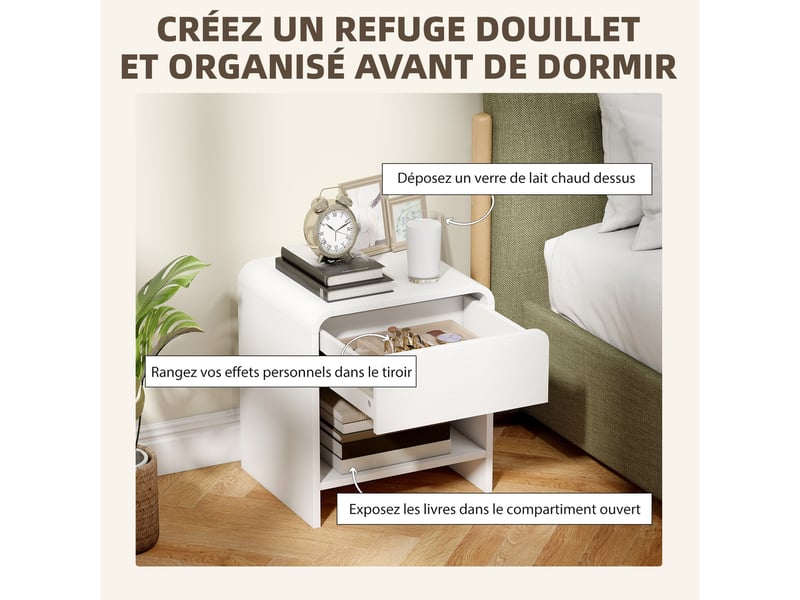  Lot de 2 tables de chevet avec tiroir et niche mdf blanc 40 x 35 x 45 cm  - Conforama E