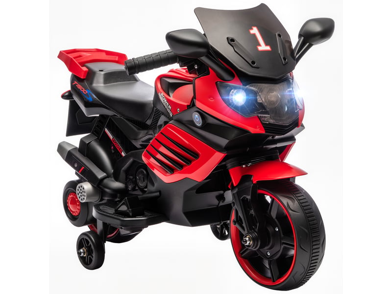 Moto électrique 6v pour enfants avec stabilisateurs, musique et phare, pour les enfants de 18 à 36 ans, rouge - Conforama A