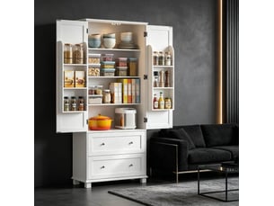 Buffet de cuisine 80x39,5x184,5 cm blanc mdf, 2 portes, 2 tiroirs, rangement avec étagères réglables