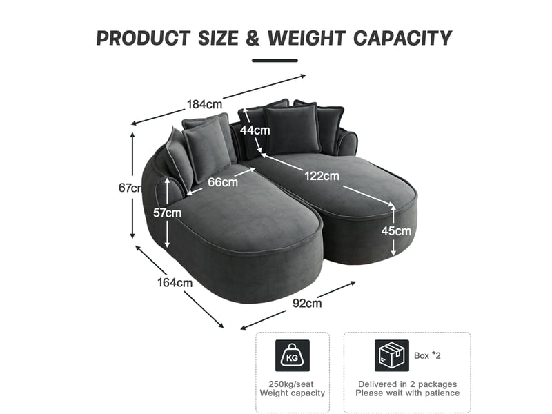  Canapé modulable convertible en méridienne avec coussins, assise profonde en chenille, gris  - Conforama E