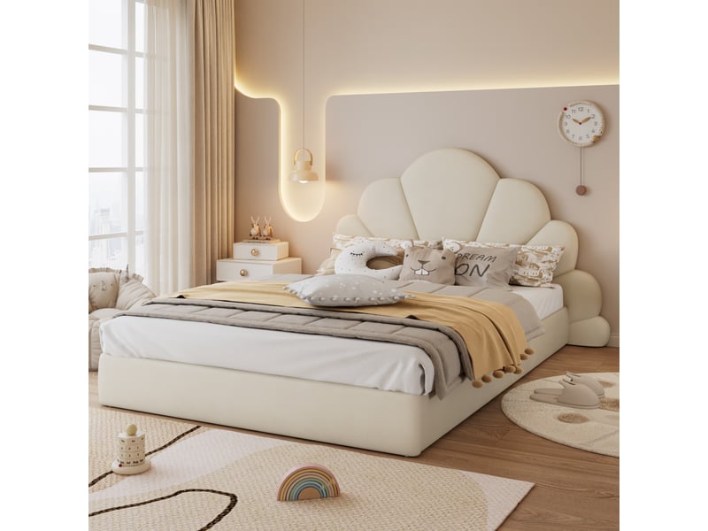  Lit 2 places rembourré 140x200cm coloris beige lit enfant beige - Conforama E