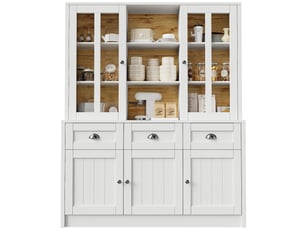 Buffet haut blanc, 140x38,5x175 cm, mdf et acrylique, portes coulissantes, tiroirs et étagères réglables pour la cuisine