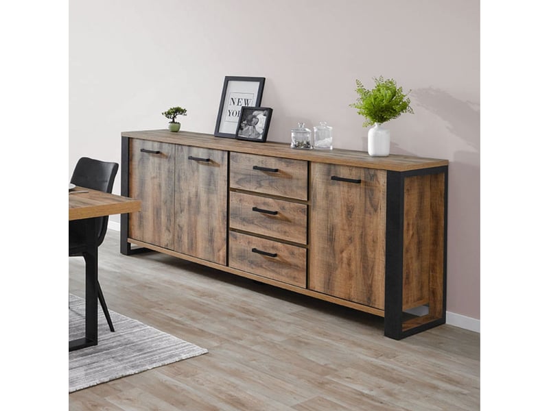  Buffet 3 portes aspect chêne artisan avec structure noir graphite - osam OSAM - Conforama B