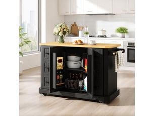 Desserte de cuisine mobile 120x45x91 cm avec 2 portes et 6 tiroirs noire