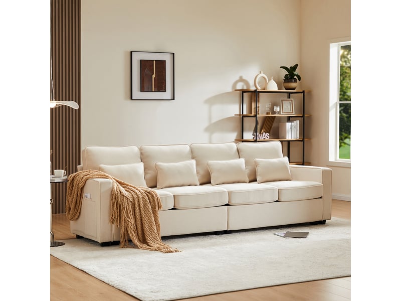 Canapé 4 places, canapé de salon – pour appartement, en lin, pour salon, avec accoudoirs - Conforama R