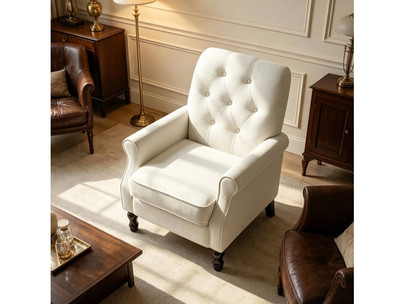  Fauteuil 1 place rembourré avec coussin à ressorts crème evryae  - Conforama C