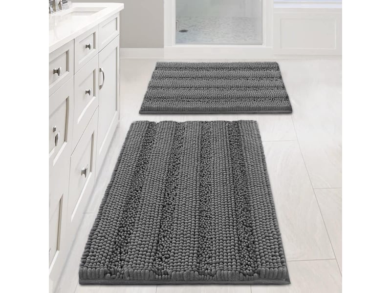  Tapis de baintapis de bain, gris, 43*61cm + 51*81cm, ensemble de 2 pièces, tapis de sol en chenille extra épais, antidérapant  - Conforama A