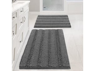 Tapis de baintapis de bain, gris, 43*61cm + 51*81cm, ensemble de 2 pièces, tapis de sol en chenille extra épais, antidérapant