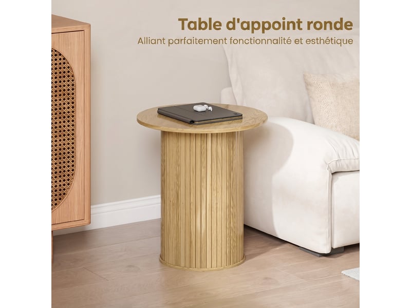  Table d'appoint ronde  48 cm, table basse avec pieds cannelés pour salon, chêne, chambre ou petit espace  - Conforama D