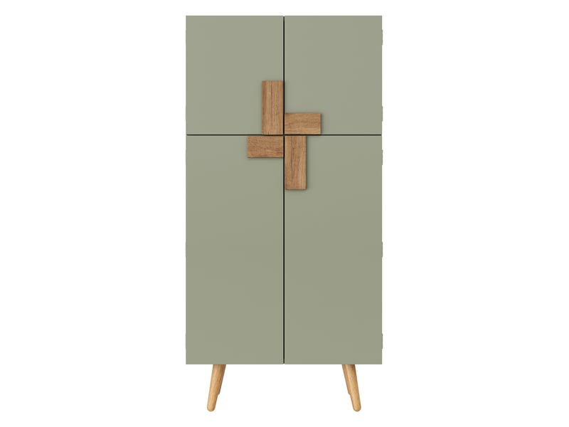  Armoire de cuisine 60 x 35 x 120 cm verte en mdf, 4 portes avec étagères réglables et rangements de porte  - Conforama D