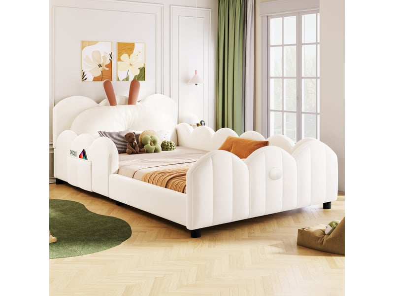  Lit rembourré 90x200 cm – lit simple moderne avec tête de lit et sommier à lattes – mdf et bois – beige CozyNest - Conforama C