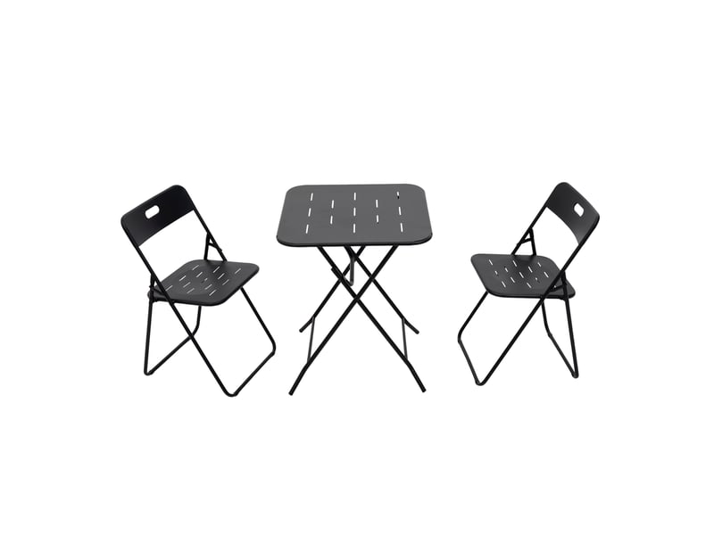  Salon de jardin bistrot pliant 3 pièces 60x60x73 cm – noir – acier e-coating, table et 2 chaises pour 2  - Conforama A