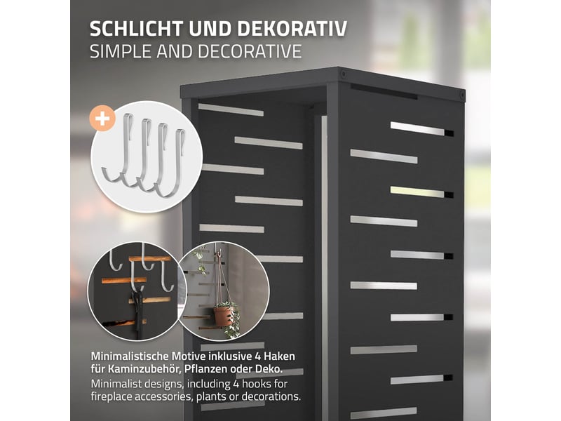 Ml-design range-bûches vertical en acier galvanisé 37,5 x 37,5 x 112 cm, intérieur et extérieur, motif de treillis, support colonne rangement bois de chauffage cheminée, 4 crochets, anthracite mat ECD Germany GmbH - Conforama E