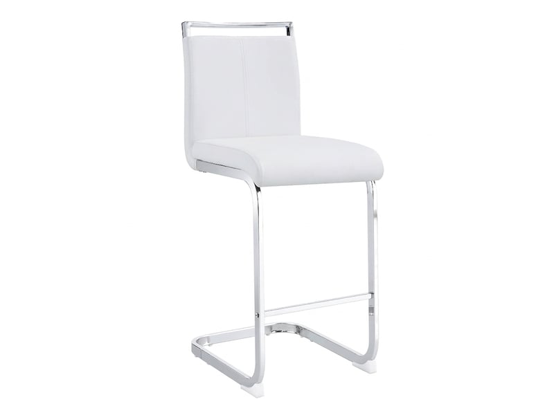  Lot de 2 tabourets de bar en simili cuir blanc avec pieds métal argenté, hauteur 96.5 cm, chaises hautes de salle à manger  - Conforama A