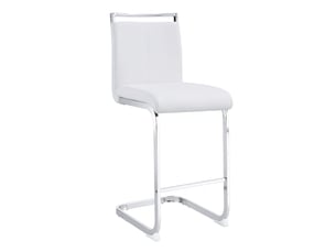 Lot de 2 tabourets de bar en simili cuir blanc avec pieds métal argenté, hauteur 96.5 cm, chaises hautes de salle à manger
