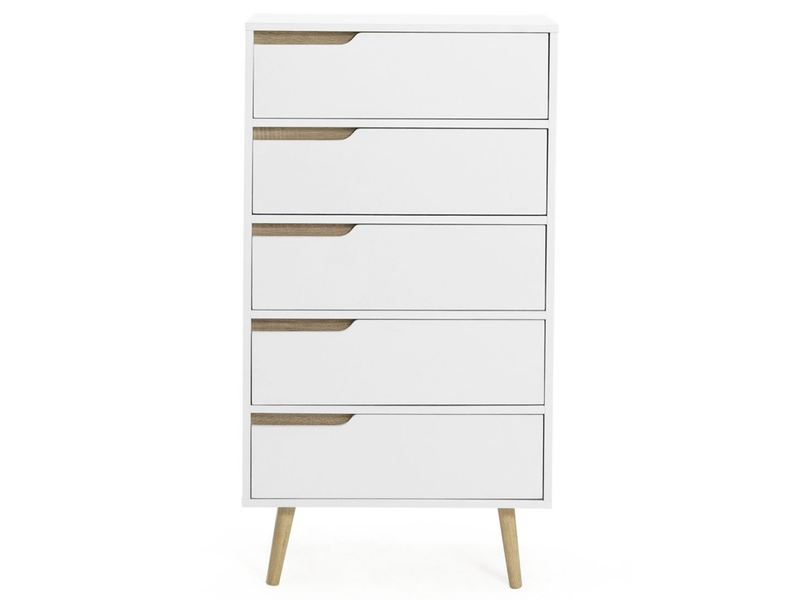 Chiffonnier 5 tiroirs helsinki 60 cm scandinave blanc commode semainier  - Conforama A