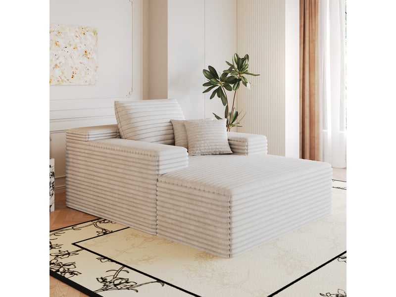 Canapé méridienne modulable 115 x 159 x 60 cm, assise profonde, sans structure, rembourrage mousse, sans montage, velours côtelé, blanc Bliss Lite - Conforama D