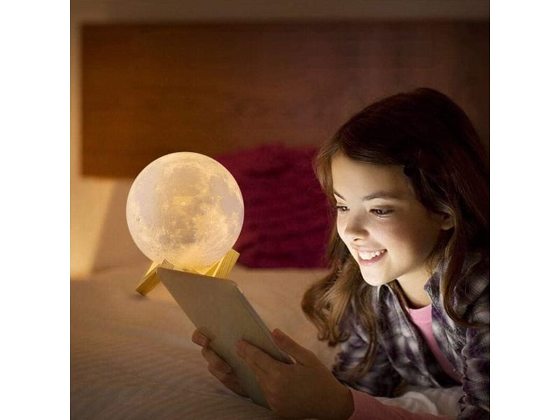  Lampe lune 3d, veilleuse led lampe luna tactile 3 couleurs, usb rechargeable veilleuse lune  - Conforama D