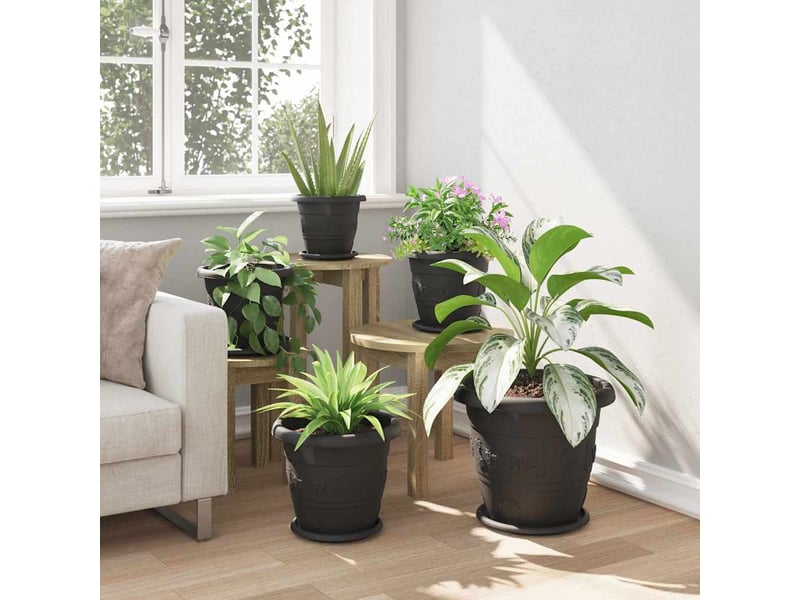  Jardinière - pot à fleurs rond 6 pcs noir ø 30 x 25 cm plastique  - Conforama D