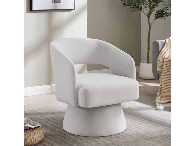  Fauteuil pivotant 360° avec dossier ergonomique et assise rembourrée en chenille beige, 68 × 66 × 47 cm  - Conforama B