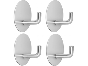 Crochets de salle de bain, pour serviettes, de cuisine, autocollants, fond rond, lot de 4 (argent, gris