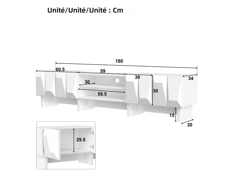  Ensemble meuble tv et table basse 180 cm blanc panneau particules rangement salon evarich - Conforama C