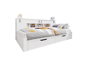 Lit avec rangement 140x190 cm <strong>OKWISH</strong> <strong></strong> coloris blanc