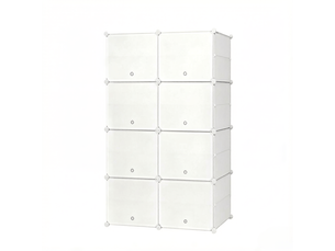 Meuble à chaussures modulable 32 paires avec 8 compartiments - crochets latéraux, pp métal abs blanc