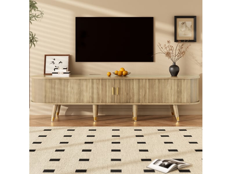  Meuble tv 175x38x45 cm à porte coulissante en mdf coloris chêne  - Conforama D