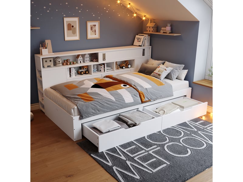Lit avec rangement 90x200cm coloris blanc lit enfant blanc - Conforama B